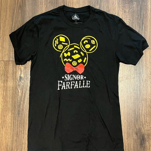Disney Other - Disney “Signor Farfalle” Black T-Shirt with Yellow and Red Pasta Graphic
